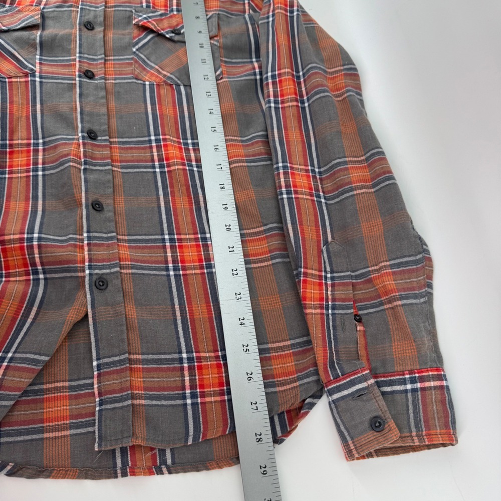 Carbon Mens Slim Fit Plaid Button Down Shirt Gray Orange Red Large RN 70829 - Picture 8 of 9